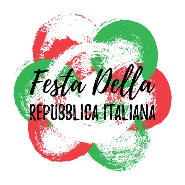 Festa Della Republica Italiana striscione di auguri. Astratto Bandiera italiana con cerchi pennello mano . — Vettoriale Stock