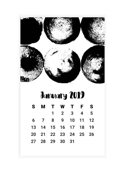Calendário desenhado à mão 2019, design de conceito de mês de janeiro. Ilustração vetorial — Vetor de Stock