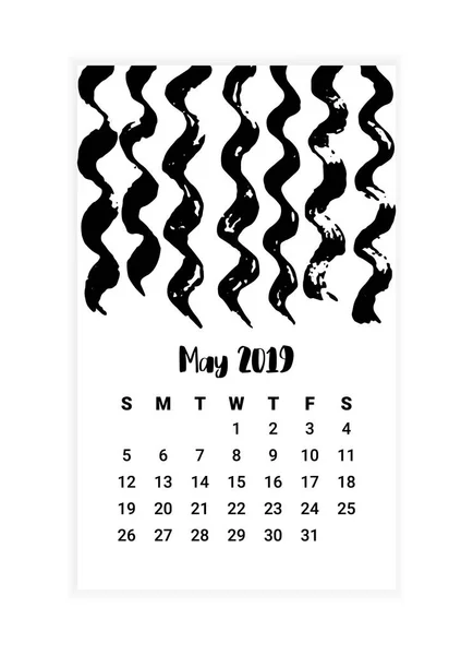 Calendario dibujado a mano 2019, diseño del concepto del mes de mayo. Ilustración vectorial — Vector de stock