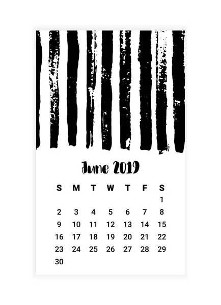 Calendário desenhado à mão 2019, mês de junho design de conceito. Ilustração vetorial — Vetor de Stock