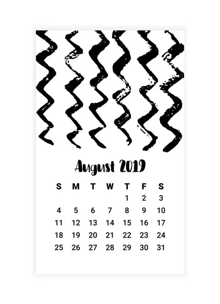 Calendário desenhado à mão 2019, design de conceito de mês de agosto. Ilustração vetorial — Vetor de Stock