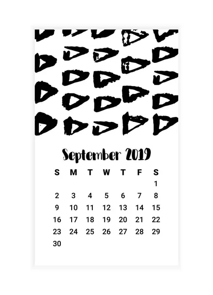 Calendario dibujado a mano 2019, septiembre mes concepto de diseño. Ilustración vectorial — Archivo Imágenes Vectoriales