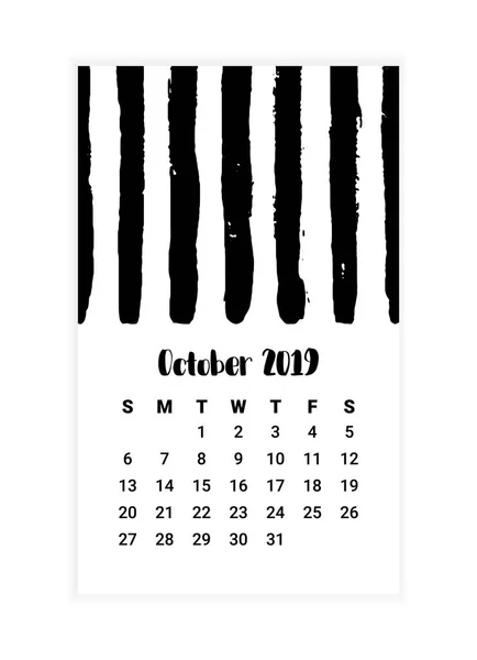 Calendario dibujado a mano 2019, mes de octubre concepto de diseño. Ilustración vectorial — Vector de stock