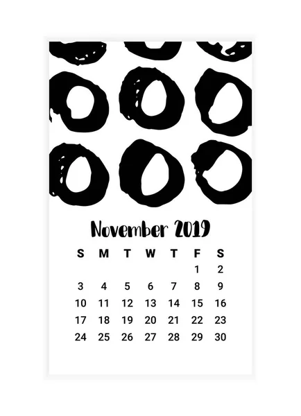 Calendario dibujado a mano 2019, diseño de concepto de mes de noviembre. Ilustración vectorial — Vector de stock