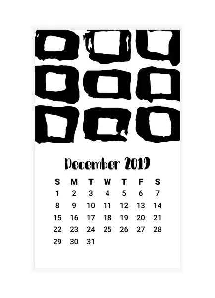 Calendário desenhado à mão 2019, design de conceito de mês de dezembro. Ilustração vetorial — Vetor de Stock