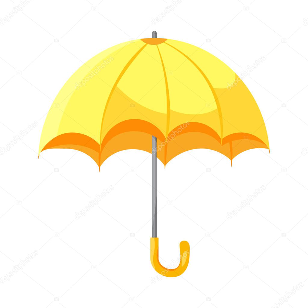 Cartoon Yellow Umbrella flat style icon  isolated on white background. Cute umbrella for summer or autumn season. Vector illustration eps 10 file.