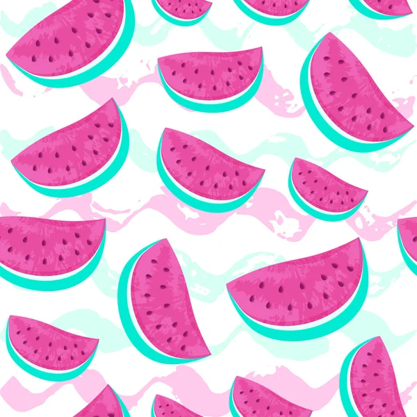 Nahtlose Wassermelonen-Muster isoliert auf Hand gezeichnet Pinsel backgro — Stockvektor