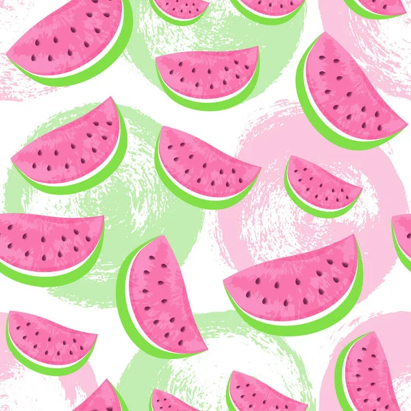 Seamless Watermelon Pattern isolated on hand drawn brush backgro — Stock Vector