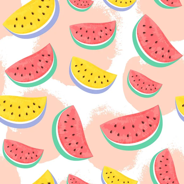Seamless Watermelon Pattern isolated on hand drawn brush backgro — Stock Vector