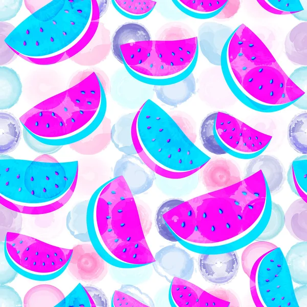 Seamless Watermelon Pattern isolated on the watercolor dotted background. — Stock Vector