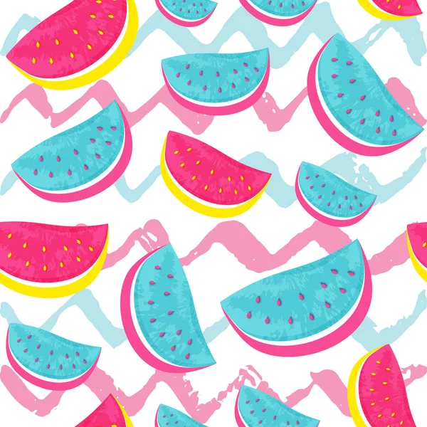 Seamless Watermelon Pattern isolated on hand drawn brush backgro — Stock Vector