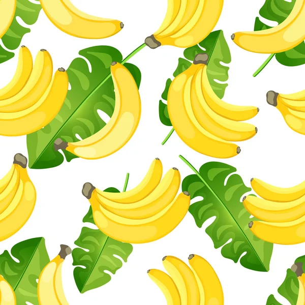 Seamless tropical pattern of Yellow Bananas isolated on white background. — Stock Vector