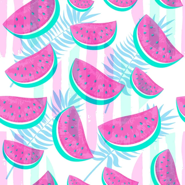 Nahtlose Wassermelonen-Muster isoliert auf Hand gezeichnet Pinsel backgro — Stockvektor