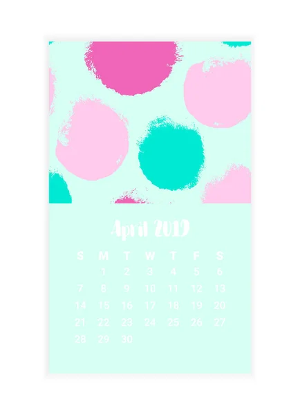Ručně tažené kalendář 2019, duben měsíc koncepce designu. Vektorové ilustrace — Stockový vektor