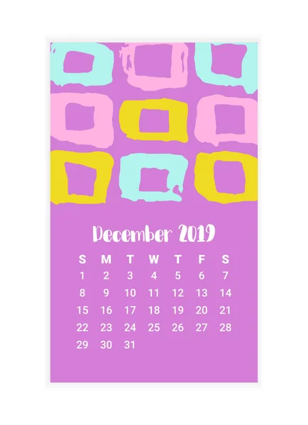 Calendario dibujado a mano 2019, diciembre mes concepto de diseño. Ilustración vectorial — Vector de stock