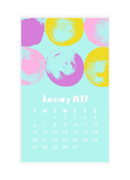 Calendario dibujado a mano 2019, mes de enero concepto de diseño. Ilustración vectorial — Vector de stock