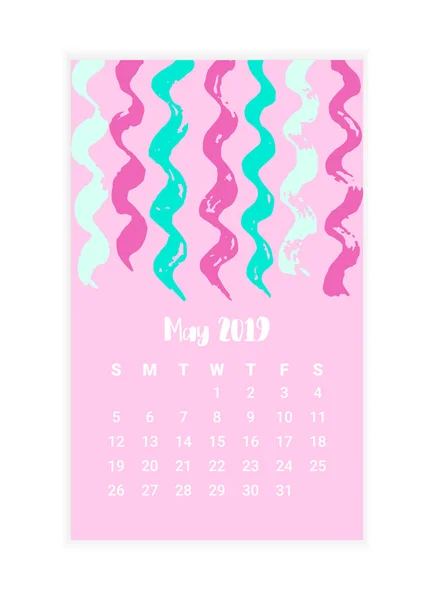 Calendario dibujado a mano 2019, diseño del concepto del mes de mayo. Ilustración vectorial — Vector de stock