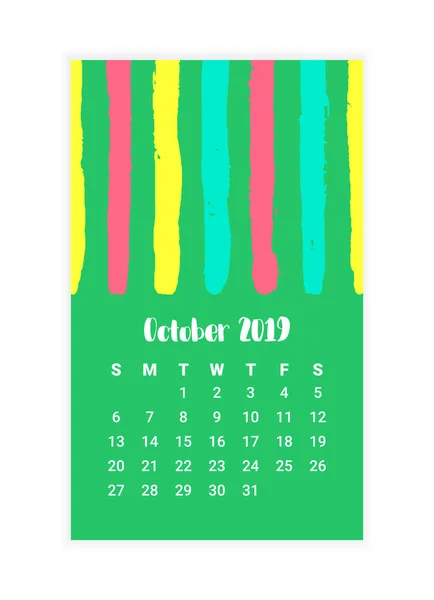 Calendario dibujado a mano 2019, mes de octubre concepto de diseño. Ilustración vectorial — Vector de stock