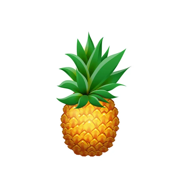 Ananas réaliste isolé sur fond blanc. Caricature chair juteuse fruits tropicaux — Image vectorielle