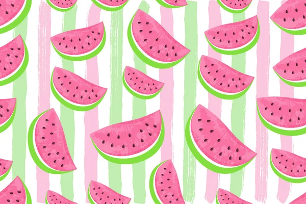 Seamless Watermelon Pattern isolated on hand drawn brush backgro — Stock Vector