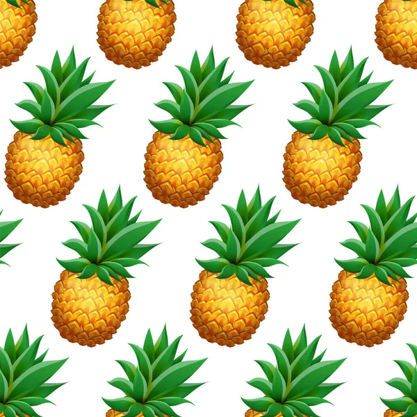 Nahtloses Ananas-Muster. realistische Cartoon-Ananas auf weißem Hintergrund. — Stockvektor