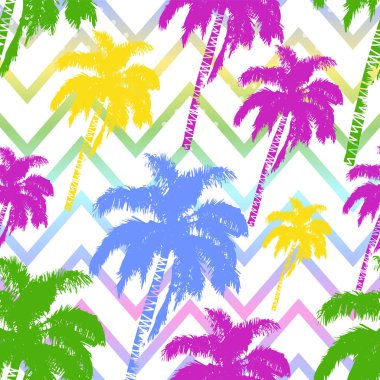 Elle çizilmiş palmiye ağaçları desen soyut geometrik arka plan üzerinde izole. Pop sanat tasarım
