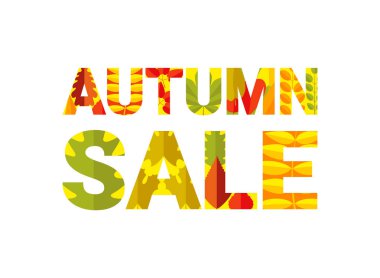 Sonbahar satış tipografi tasarımı. Düz stil sonbahar harflerle Retro sonbahar yaprakları.