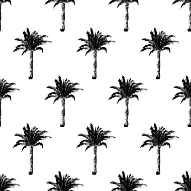Elle çizilmiş palmiye ağaçları seamless modeli. Tropikal Hindistan cevizi hurma ağacı ile egzotik trendy arka plan.