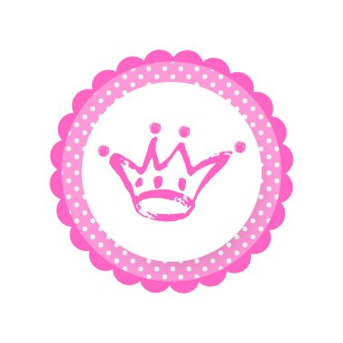 Çizgi film el çekilmiş Crown simge küçük bir prenses veya prens. Bebek duş etiket, etiket