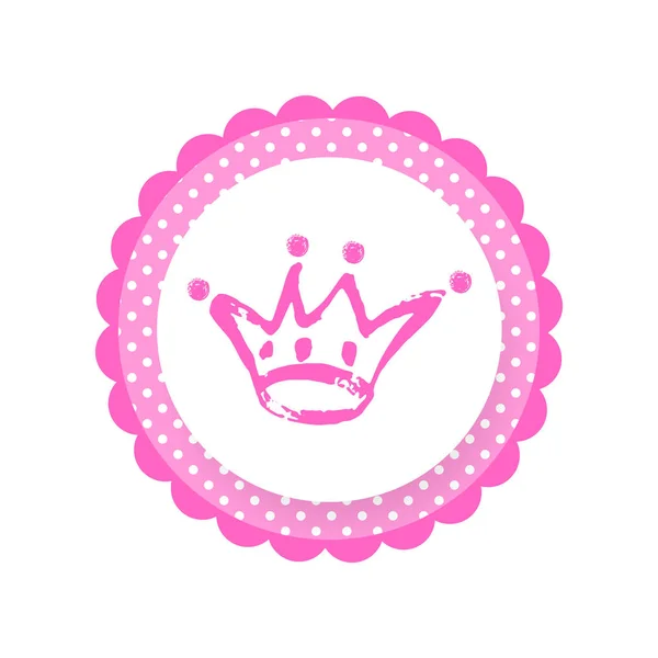 Icono de la corona dibujado a mano de dibujos animados para una pequeña princesa o príncipe. etiqueta de la ducha del bebé, etiqueta engomada — Vector de stock