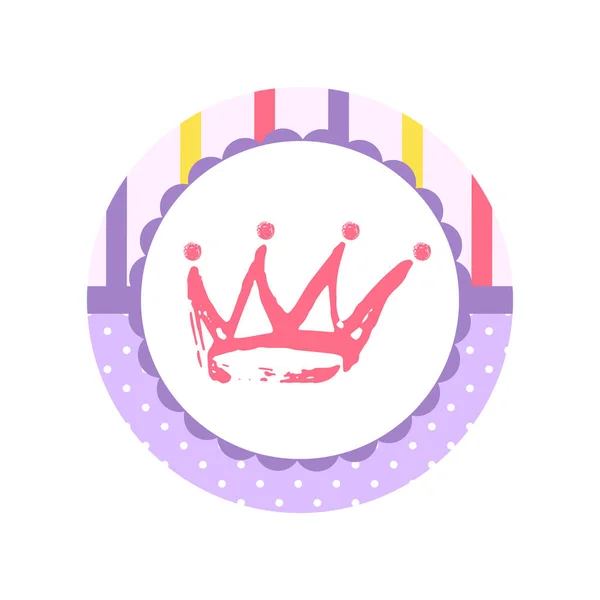 Çizgi film el çekilmiş Crown simge küçük bir prenses veya prens. Bebek duş etiket, etiket — Stok Vektör