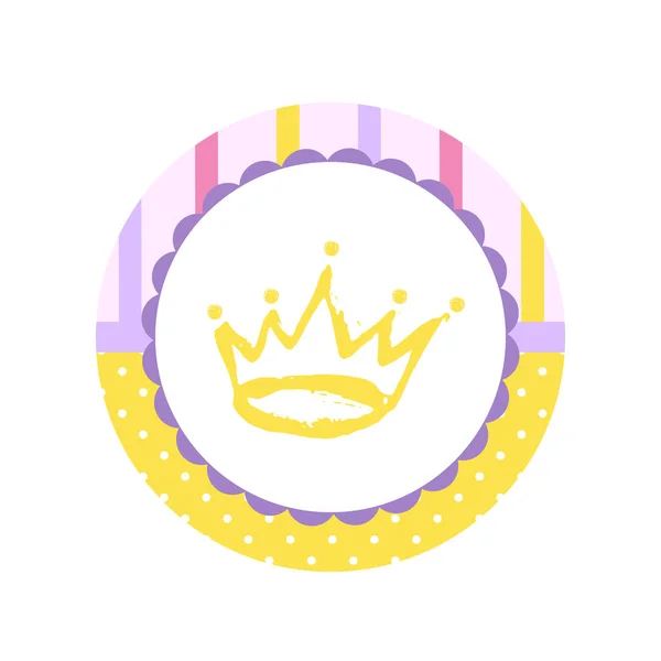 Icono de la corona dibujado a mano de dibujos animados para una pequeña princesa o príncipe. etiqueta de la ducha del bebé, etiqueta engomada — Vector de stock