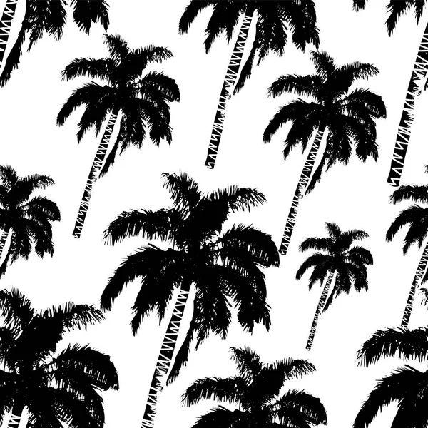 Palmeras dibujadas a mano patrón sin costuras. Fondo exótico de moda con palmera de coco tropical . — Vector de stock