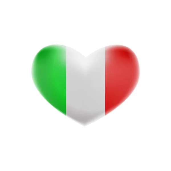 Bandera Italiana con forma de Corazón aislada sobre fondo blanco. Una bandera de Italia Botón brillante — Archivo Imágenes Vectoriales