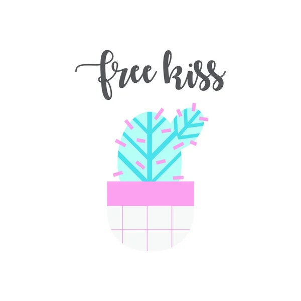 Besos gratis letras tarjeta divertida con lindo Cactus aislado sobre fondo blanco . — Vector de stock