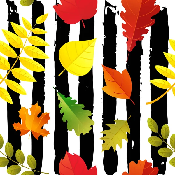 Seamless Autumn leaves pattern isolated on sketchy background. Colorful fall leaf cartoon flat style