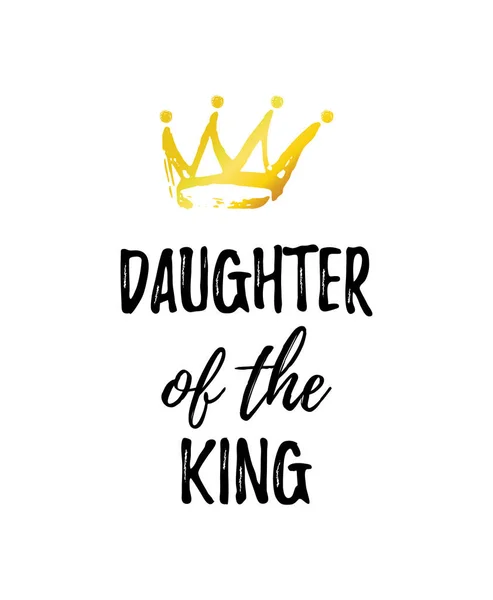 Dochter van de koning groet kaart met gouden hand dran kroon geïsoleerd op wit. — Stockvector