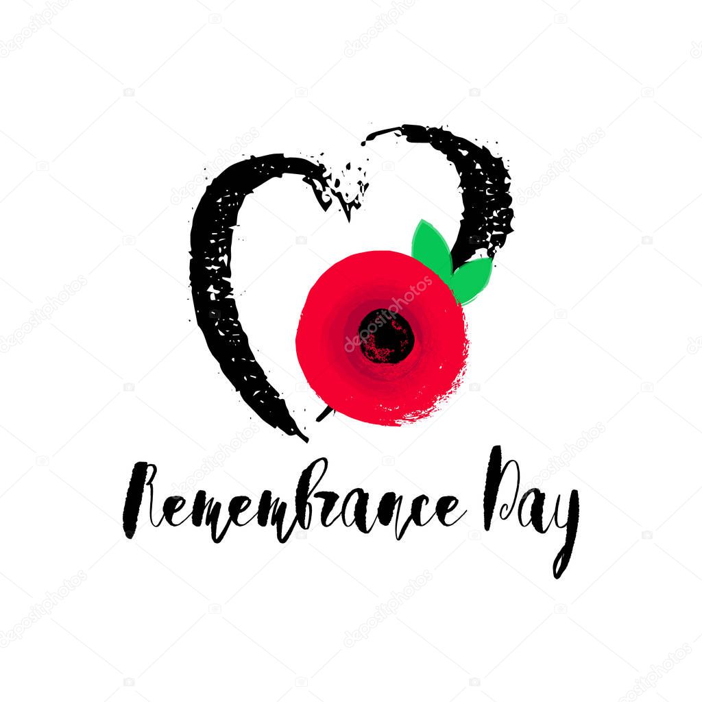 Remembrance Day vector poster. Lest We forget. Bright Red Poppy flower