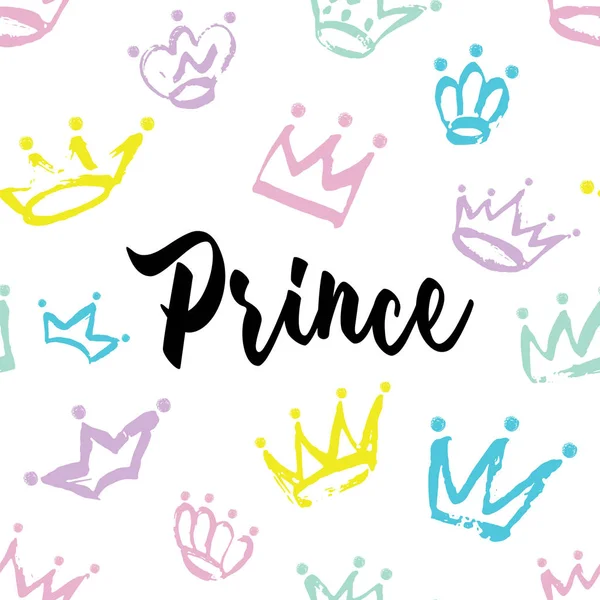 Diseño de tarjeta Prince. Dibujado a mano Corona patrón aislado sobre fondo blanco . — Vector de stock