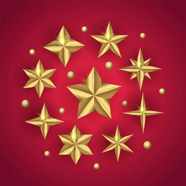 Vektor-Set mit realistischen Gold-3D-Sternen auf frohem Weihnachtshintergrund. — Stockvektor