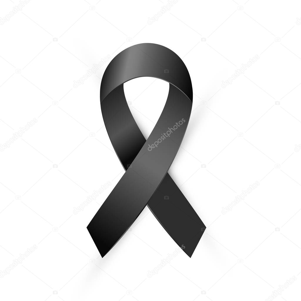 Black Awareness ribbon. Terrorism, death, Mourning and Melanoma icon