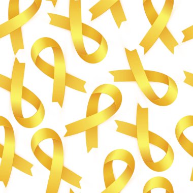 Realistic golden Ribbon seamless pattern to Childhood Cancer Awareness Month ICCD. Yellow ribbon medical symbol isolated on white background. Vector illustration EPS 10 file. clipart