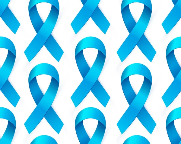 3D Blue ribbon naadloze patroon aan prostaat kanker bewustzijn. Heldere medische banner, 3d tape — Stockvector