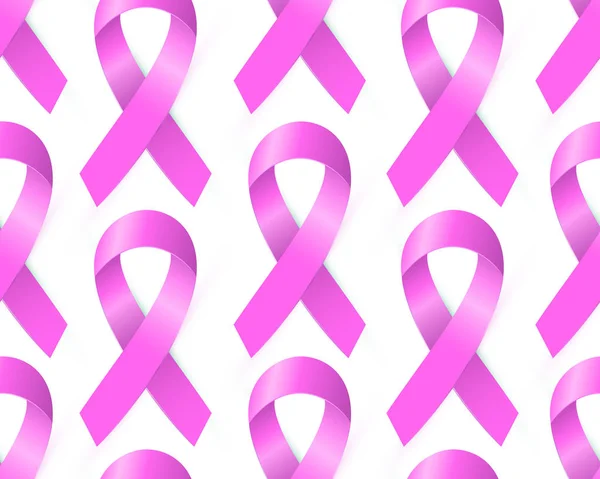 विश्व स्तन कैंसर जागरूकता महीने के लिए वास्तविक गुलाबी रिबन निर्बाध पैटर्न . — स्टॉक वेक्टर