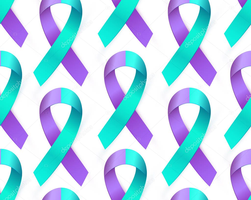 3d Purple blue ribbon seamless pattern for Suicide Prevention Awareness