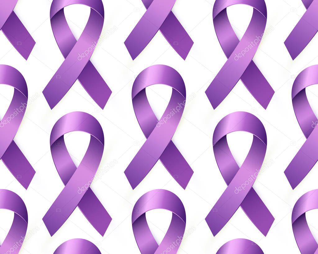 Realistic purple Awareness Ribbon seamless pattern to World Lupus Day. 3d violet tape