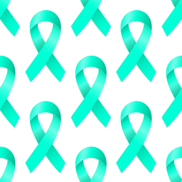 Realistiska Blue Ribbon Sömlösa Mönster Till Ovariell Cancer Awareness Month — Stock vektor
