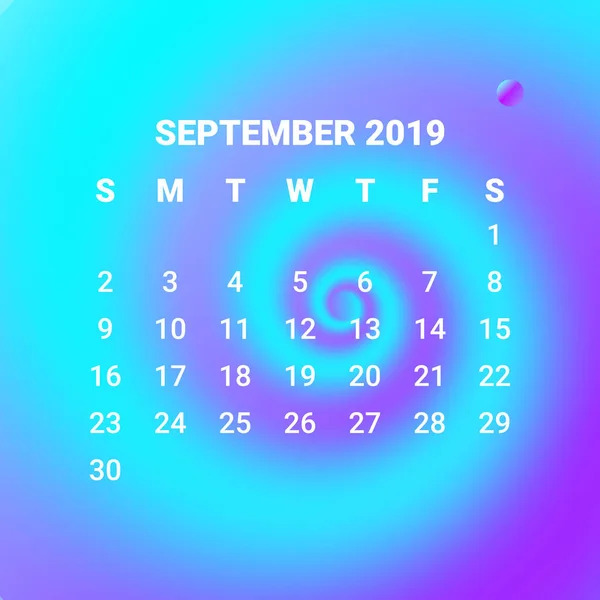 3D Fluid colorful liquid Calendar 2019, September month concept design. — Stock Vector