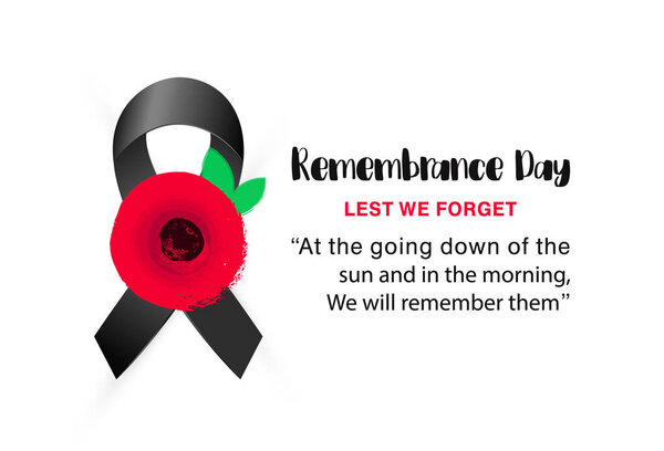 Remembrance Day vector banner. Lest We forget. Hand drawn Red Poppy flower