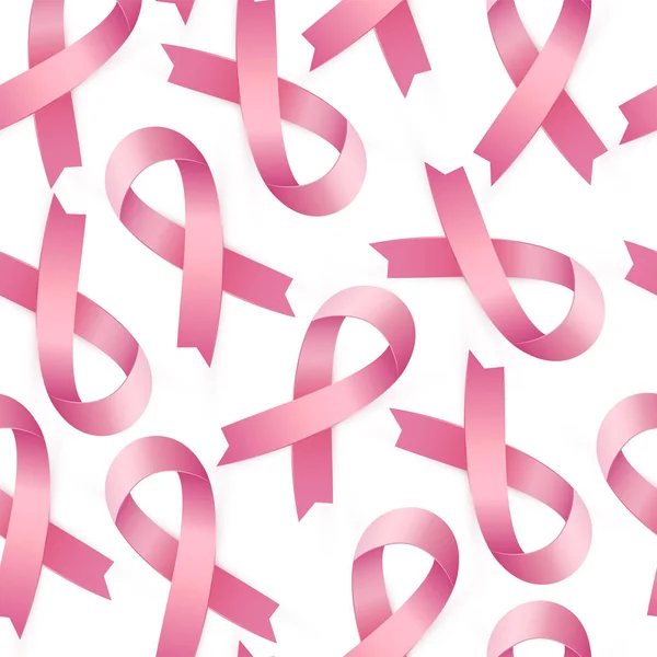 Realistische Pink ribbon naadloze patroon te wereld Breast Cancer Awareness month. — Stockvector
